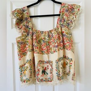 Farm Rio Delicate Forest Scarves Blouse NWT